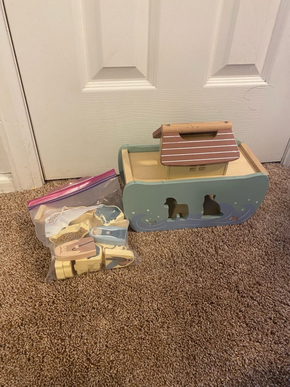 Hobby Lobby Pastel Blue and Natural Wooden Animal Ark Shape Sorter